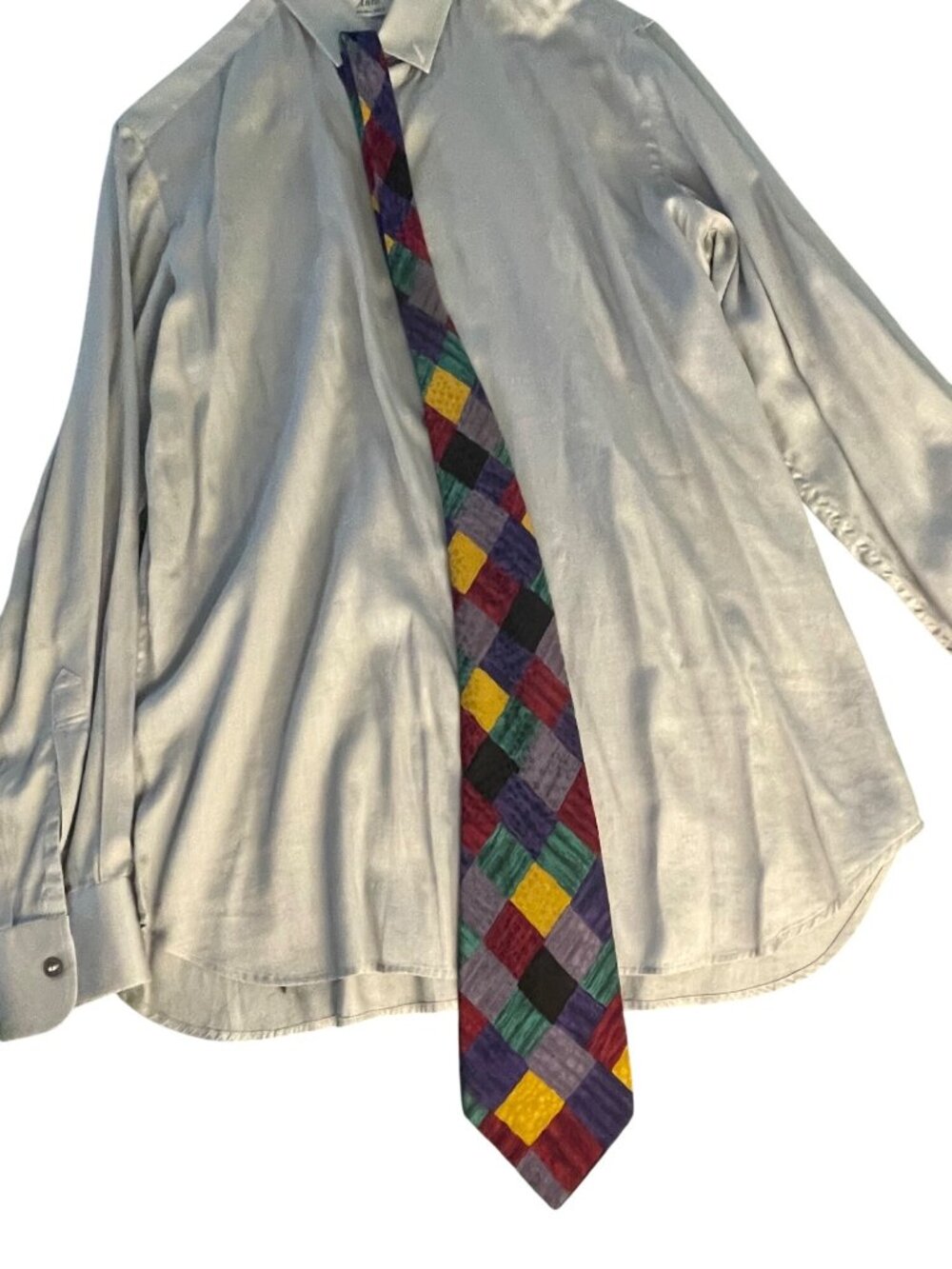 Zanzara Carnaval De Venise Mens Silk Tie Multicolor Geometric Patchwork Design - Picture 4 of 6